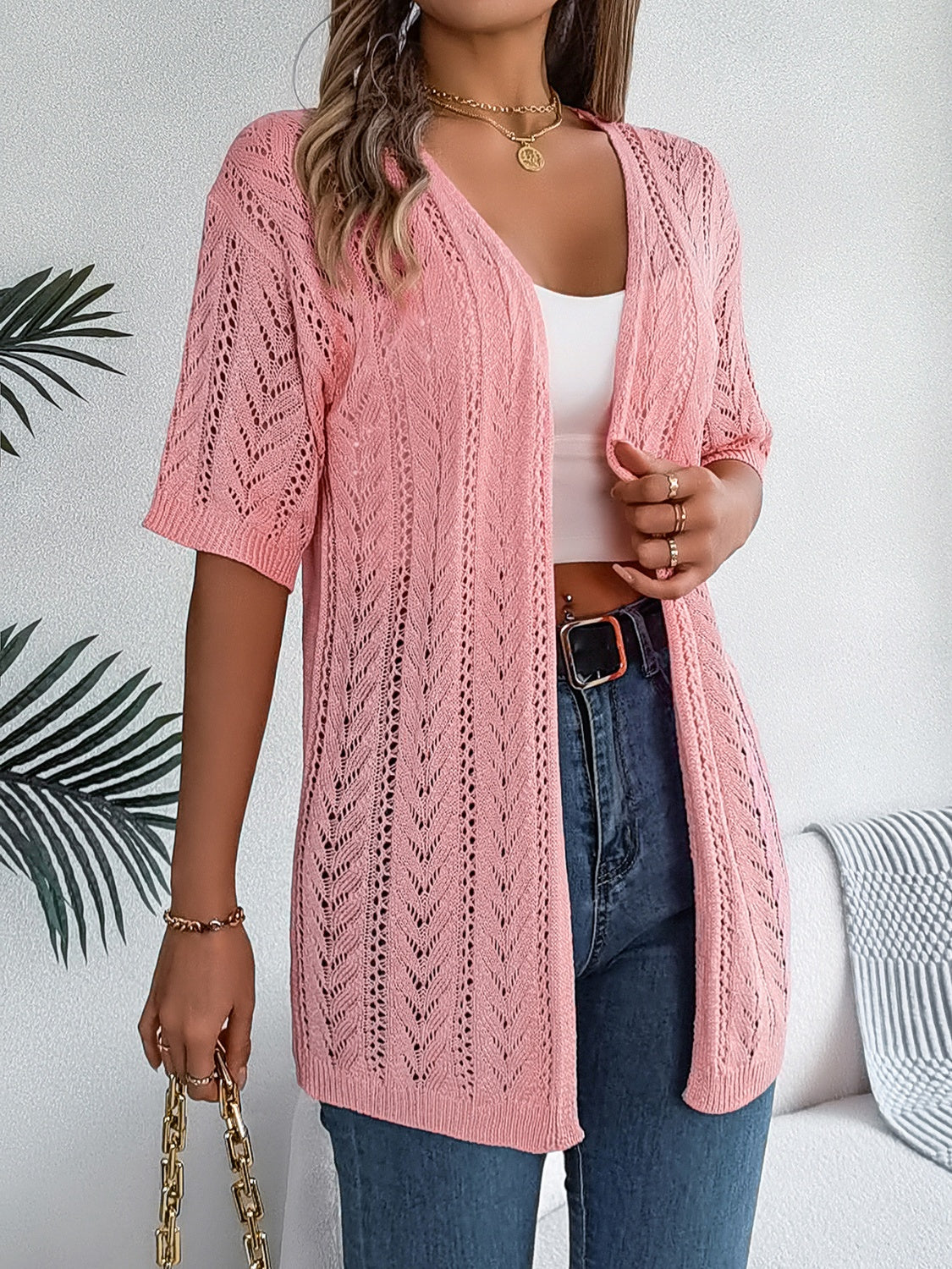 Honeybee Mumford's Openwork Open Front Half Sleeve Cardigan