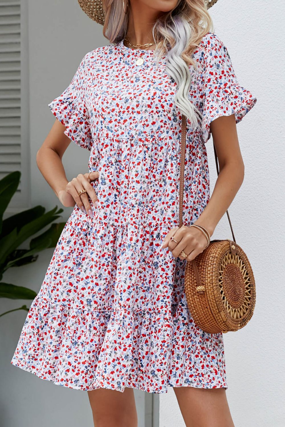 Honeybee Mumford's Floral Flounce Sleeve Tiered Dress