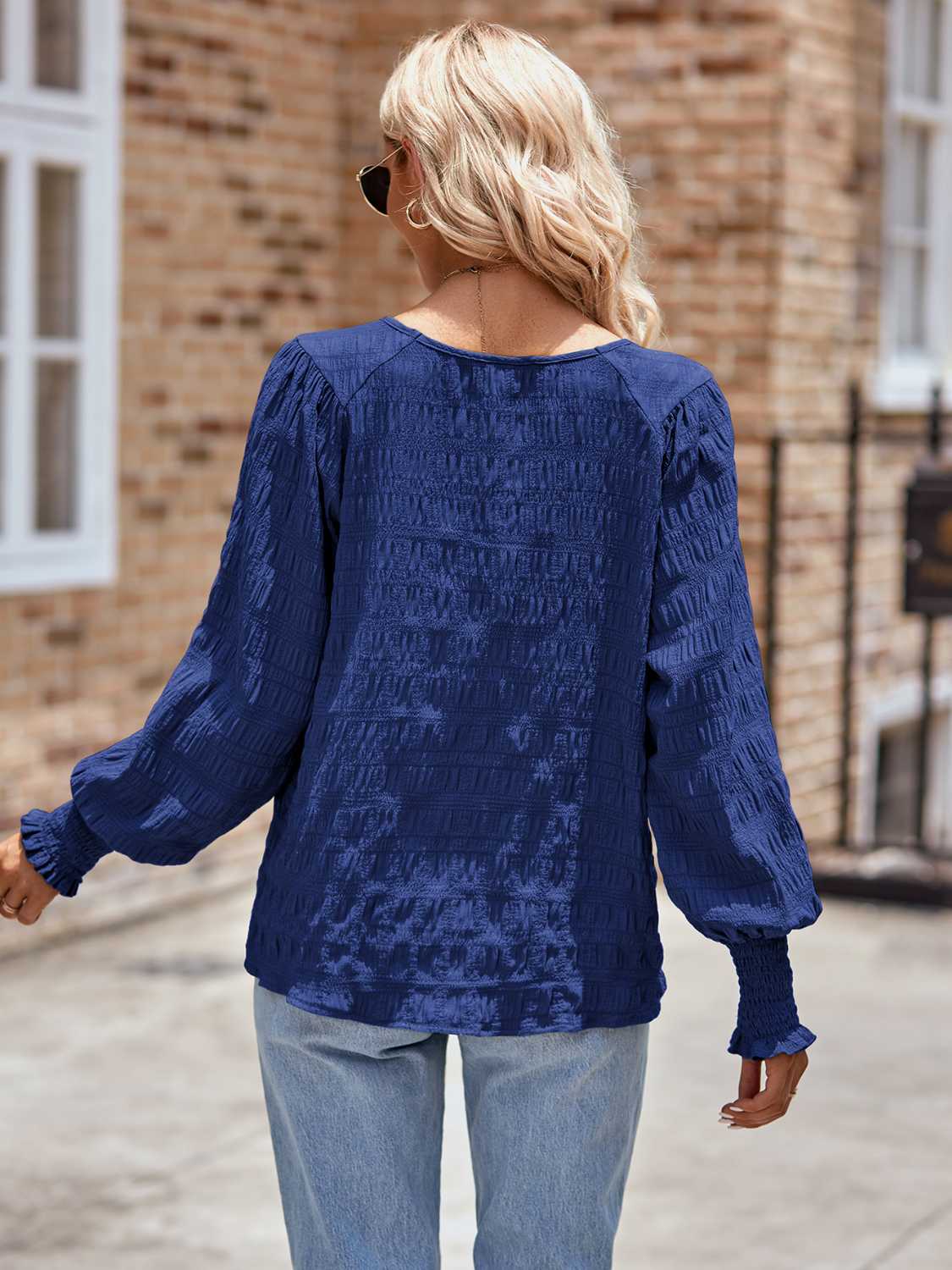 Honeybee Mumford's Round Neck Lantern Sleeve Blouse