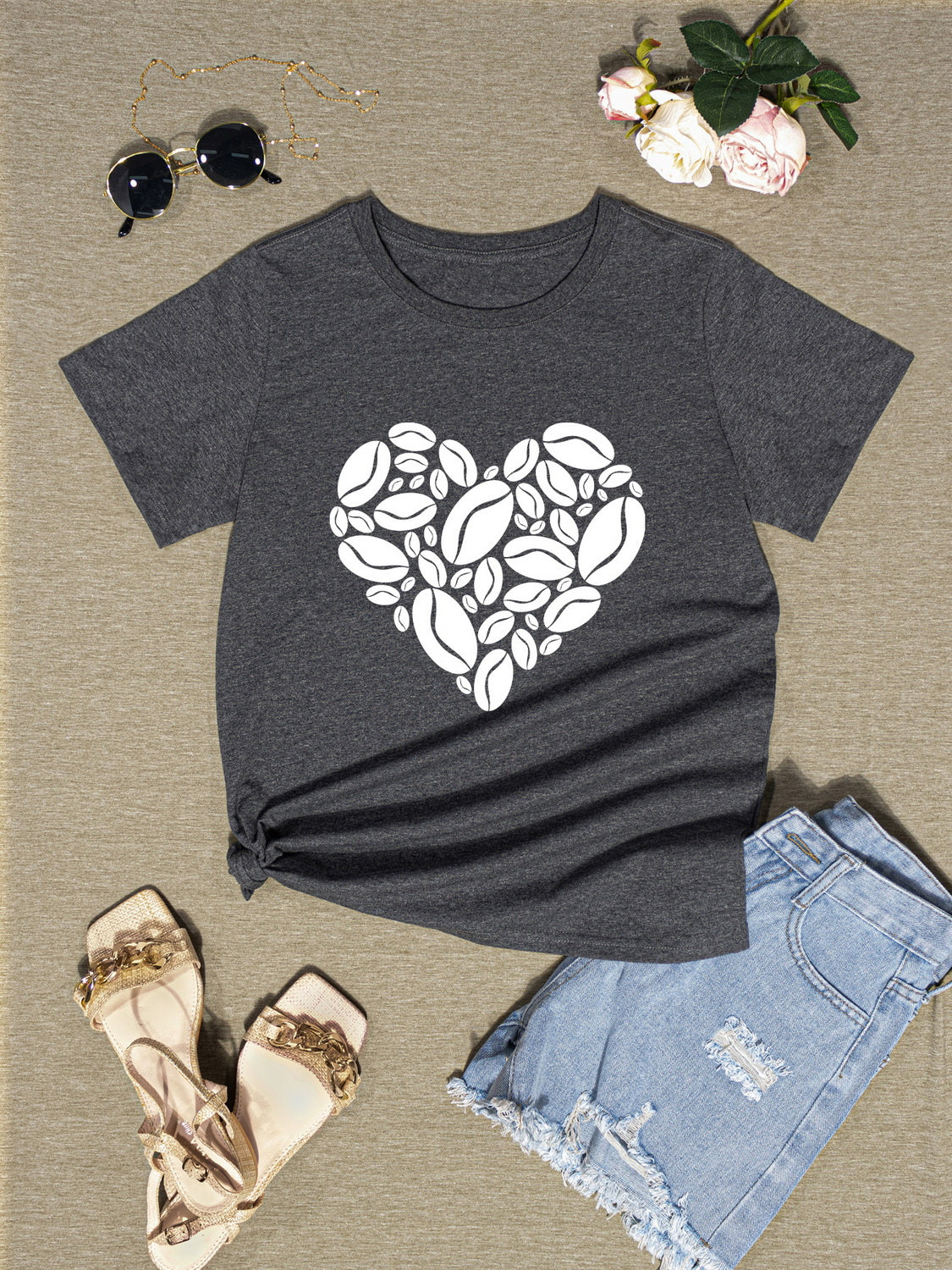 Honeybee Mumford's Heart Round Neck Short Sleeve T-Shirt