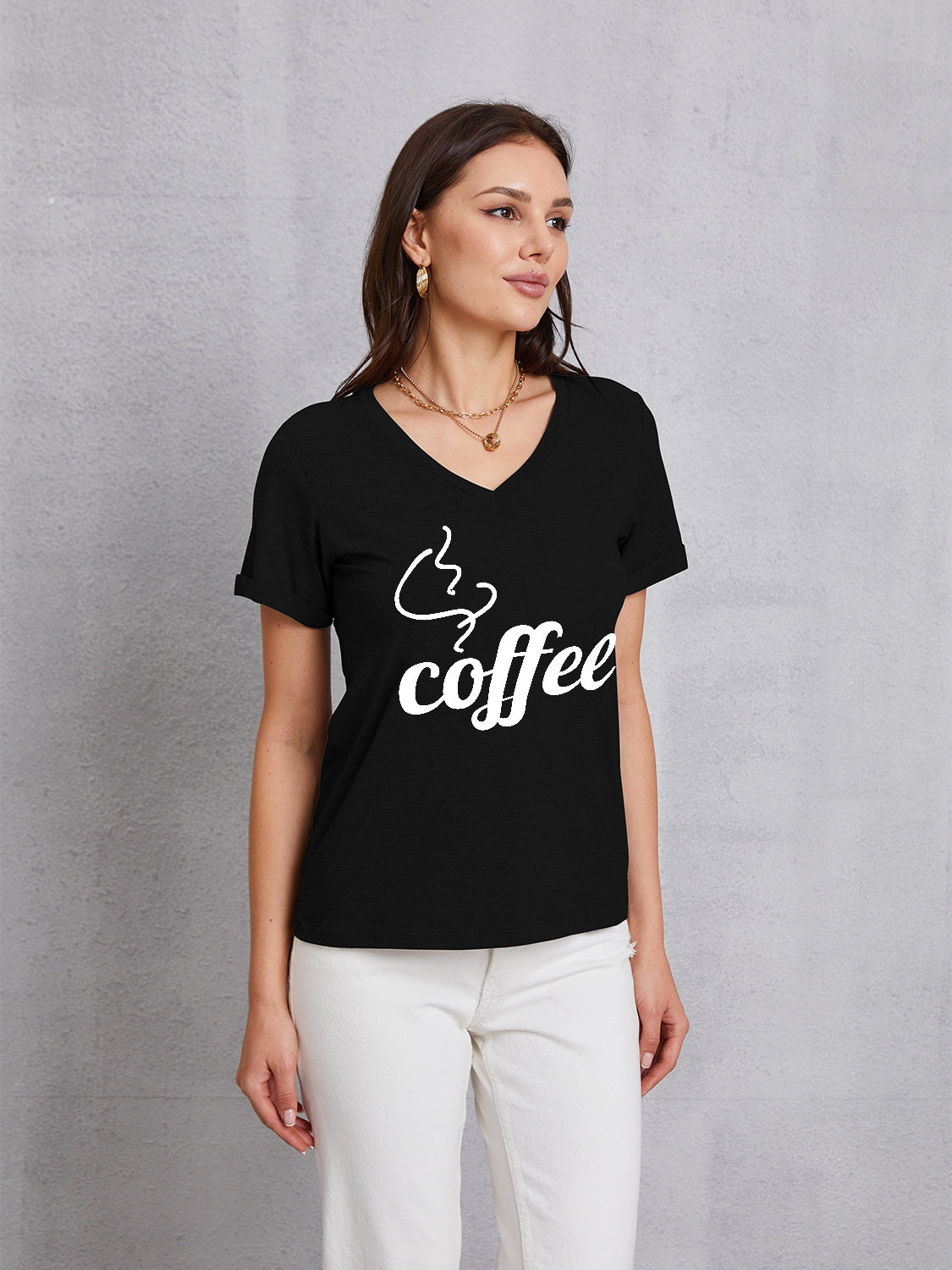 Honeybee Mumford's COFFEE V-Neck Short Sleeve T-Shirt