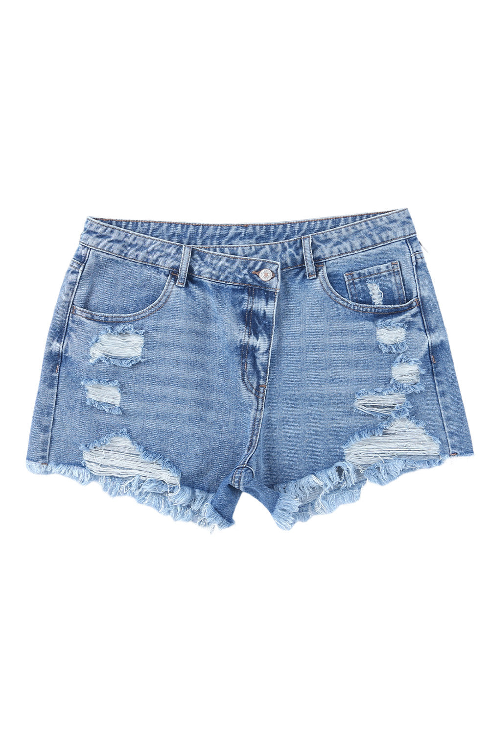 Honeybee Mumford's Sky Blue High Rise Crossover Waist Denim Shorts