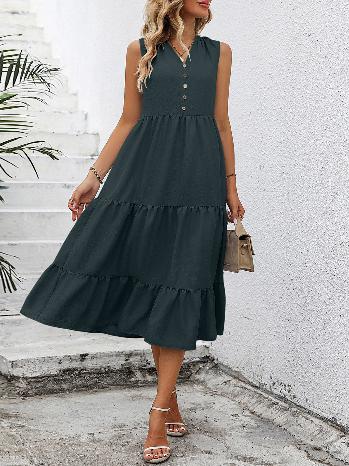 Honeybee Mumford's V-Neck Sleeveless Tiered Dress