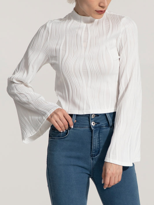 Honeybee Mumford's Mock Neck Flare Sleeve Blouse