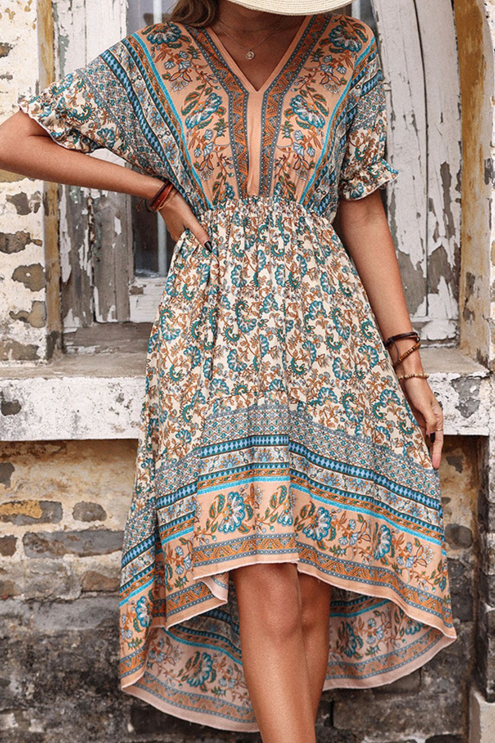 Honeybee Mumford's Casual Bohemian High-Low Open Back Dress