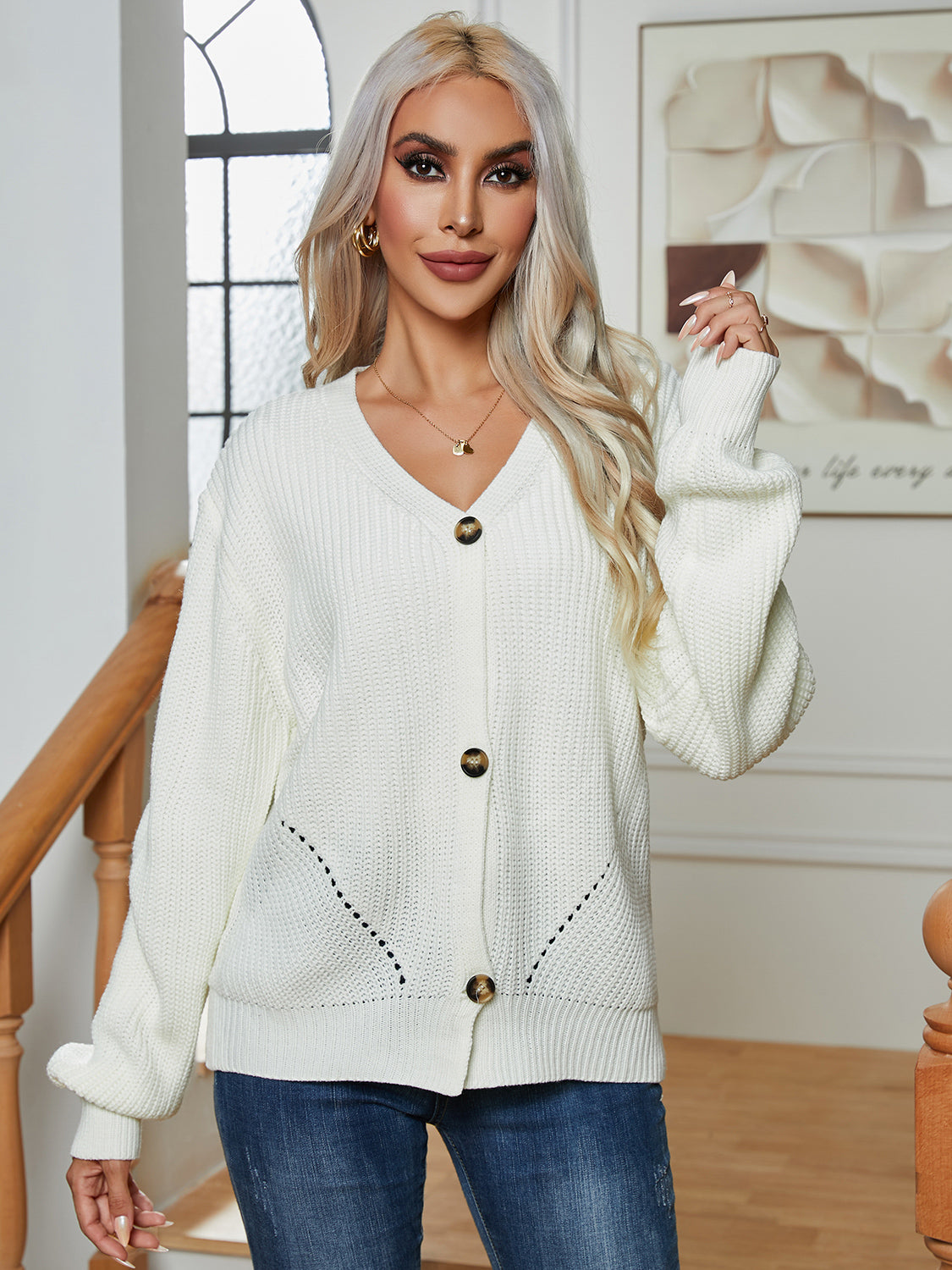 Honeybee Mumford's Button Up V-Neck Long Sleeve Cardigan