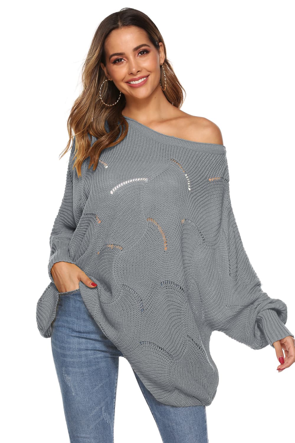 Honeybee Mumford's Round Neck Long Sleeve Openwork Sweater