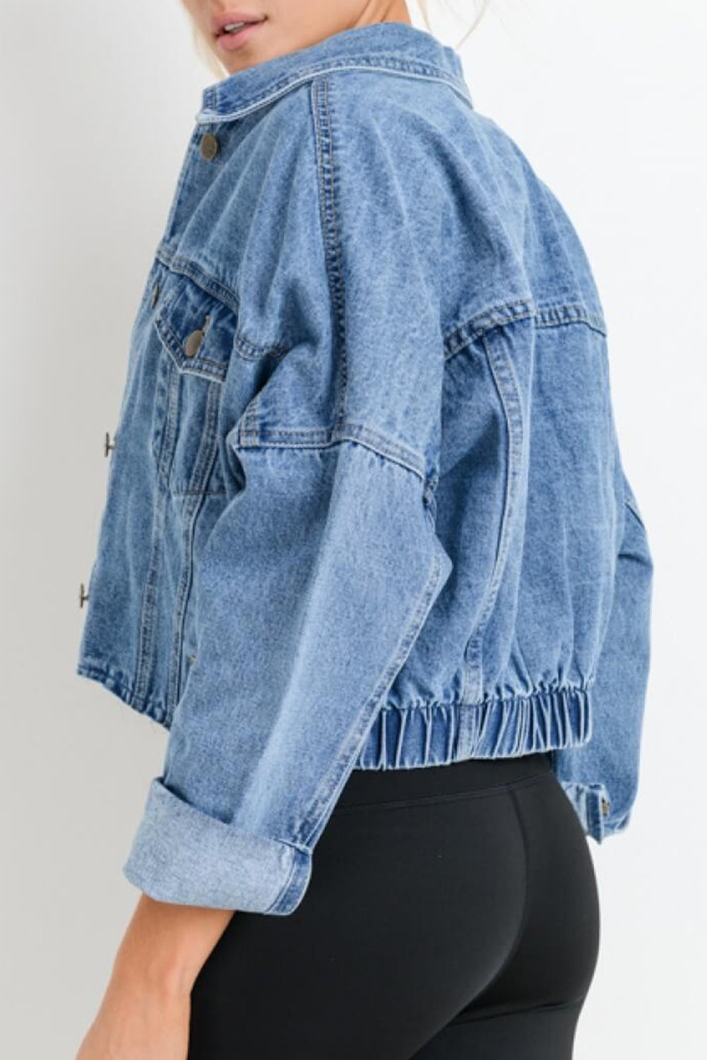 Honeybee Mumford's Sky Blue Medium Wash Chunky Cropped Denim Jacket