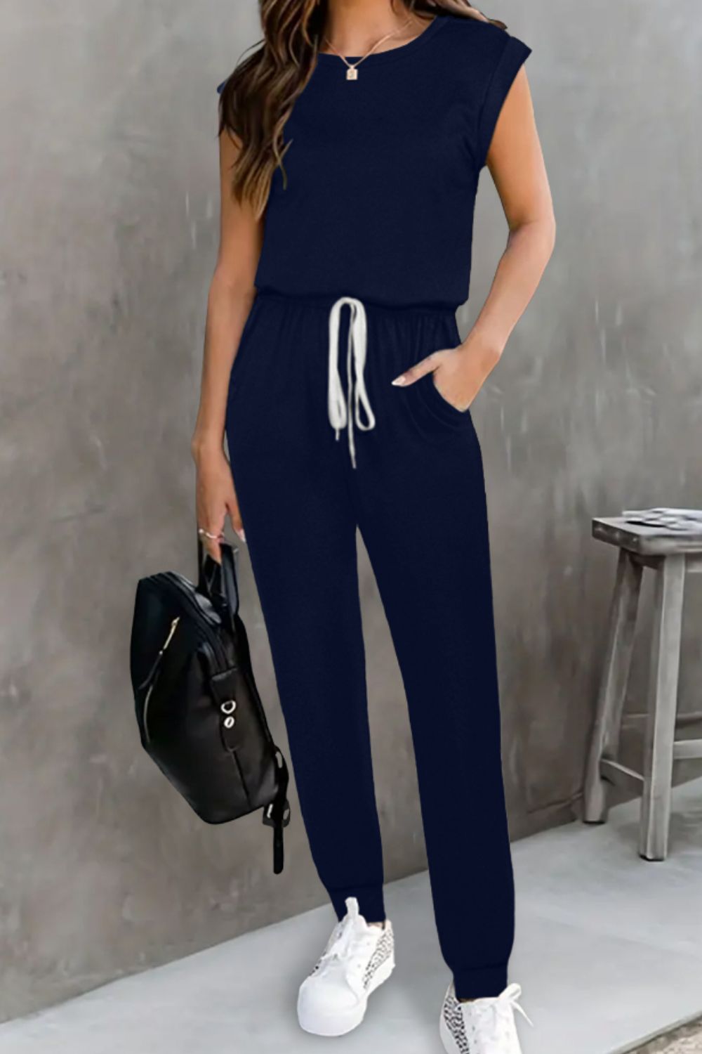 Honeybee Mumford's Drawstring Round Neck Sleeveless Jumpsuit