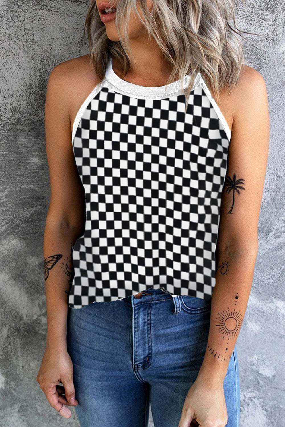 Honeybee Mumford's Checkered Grecian Neck Tank