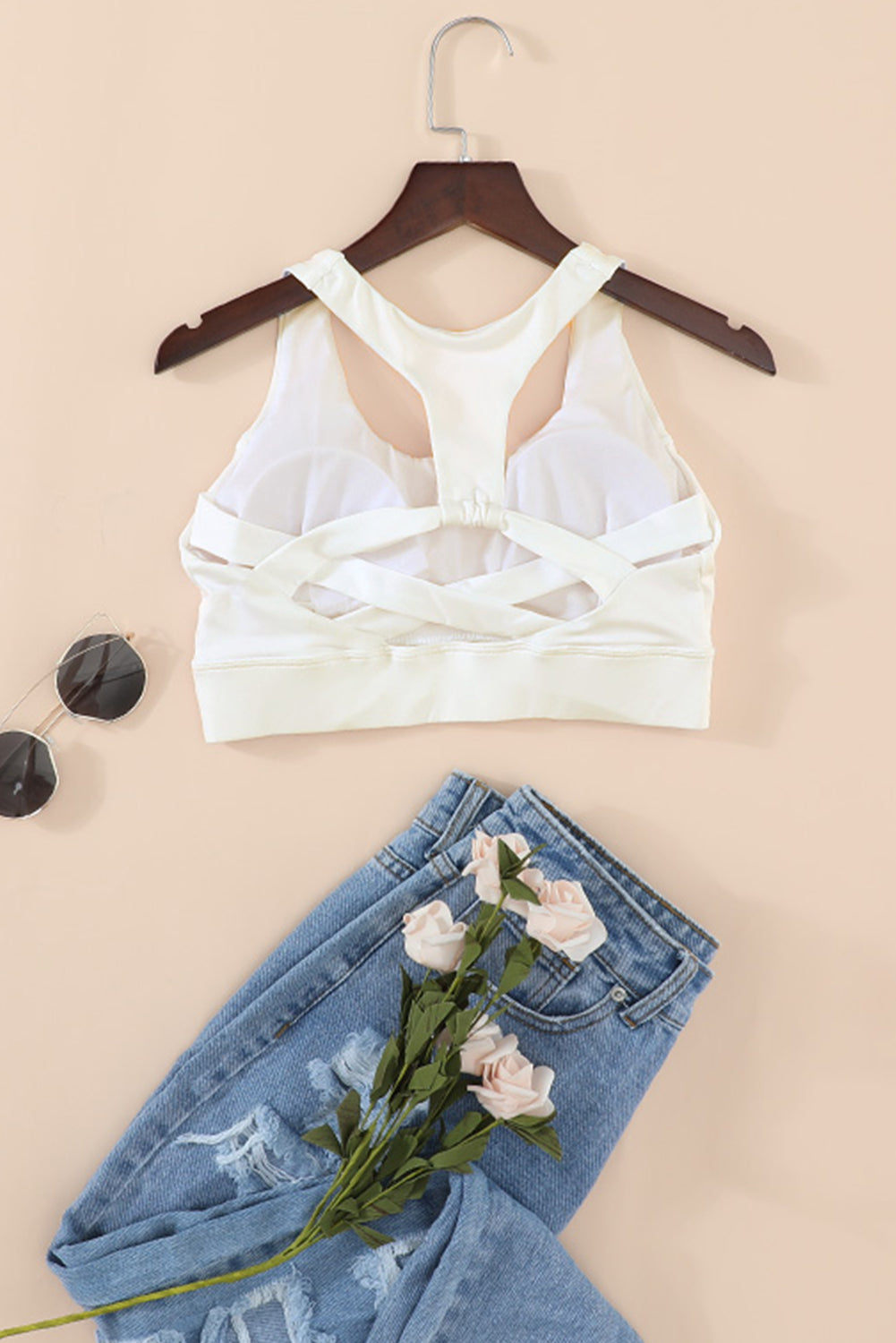 Honeybee Mumford's White Athletic Push Up Sports Bra