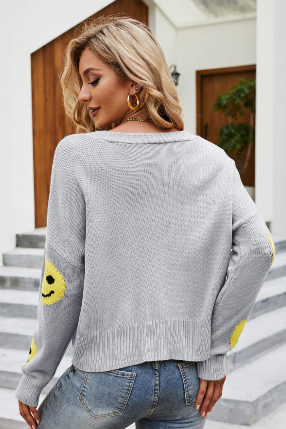 Honeybee Mumford's Smiley Face Ribbed Trim V-Neck Cardigan