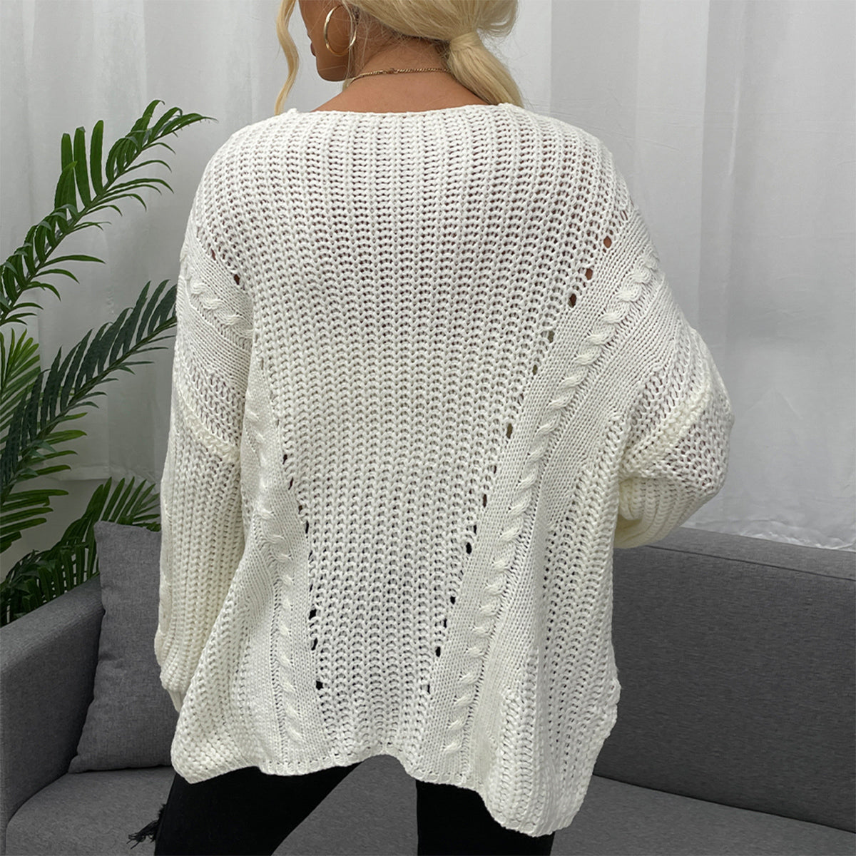 Honeybee Mumford's Openwork V-Neck Long Sleeve Sweater