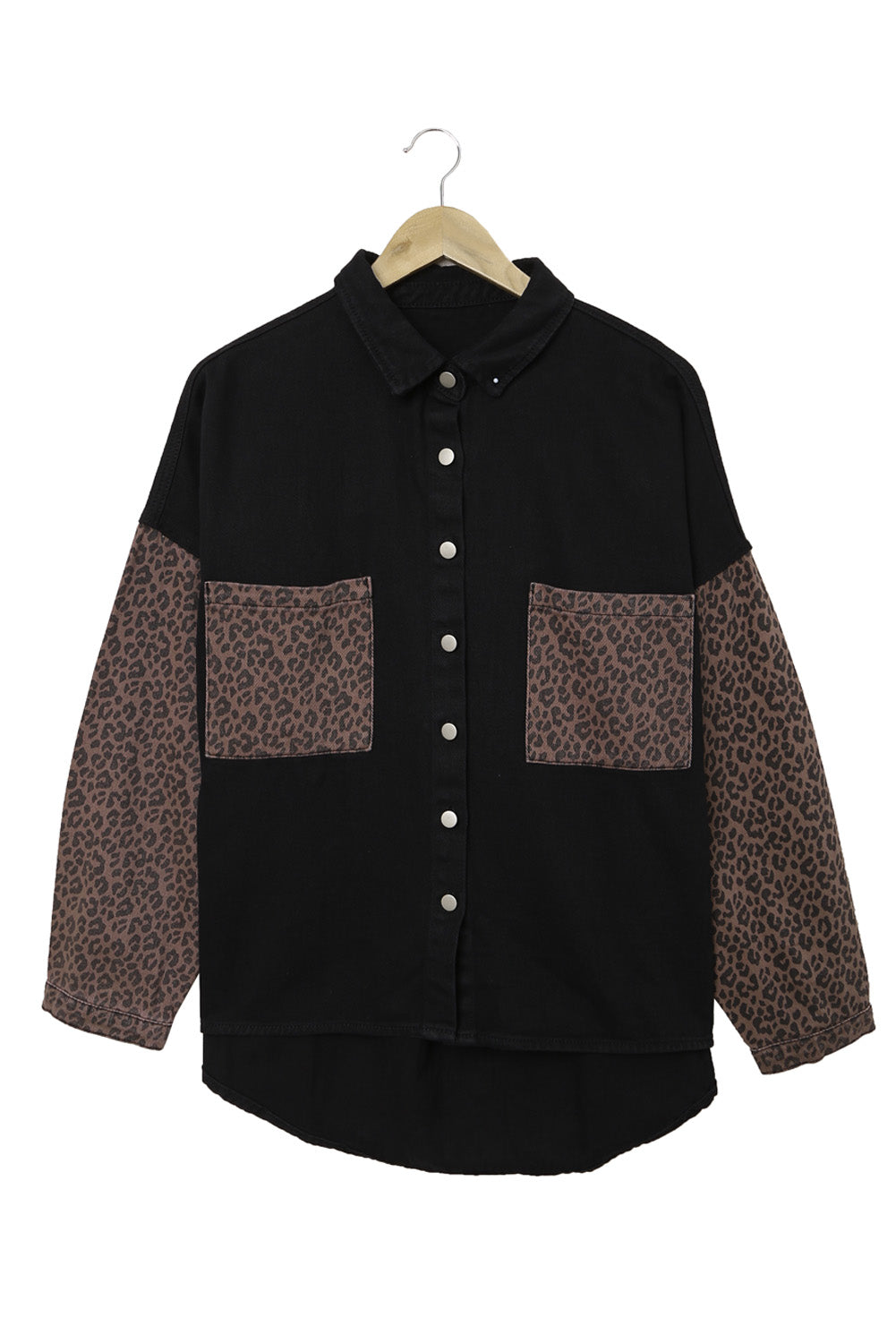 Honeybee Mumford's Black Contrast Leopard Denim Jacket