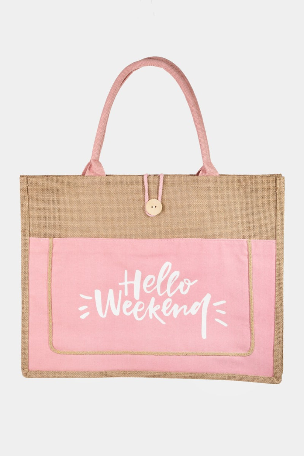 Honeybee Mumford's Honeybee Mumford's Hello Weekend Burlap Tote Bag