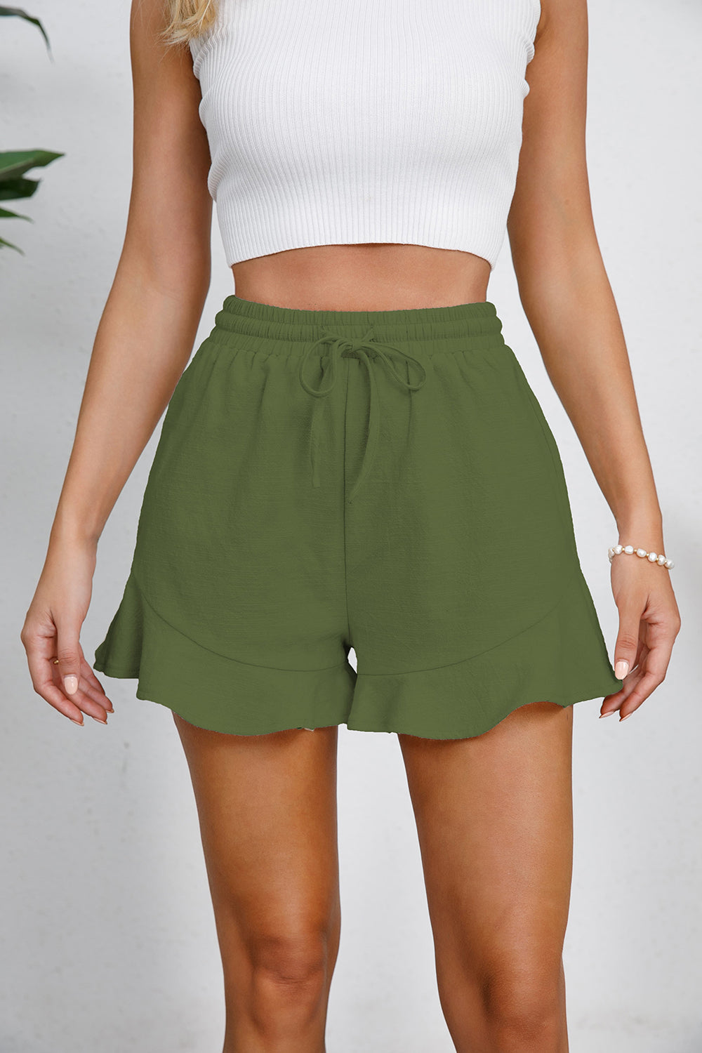 Honeybee Mumford's Full Size Drawstring Ruffle Hem Shorts