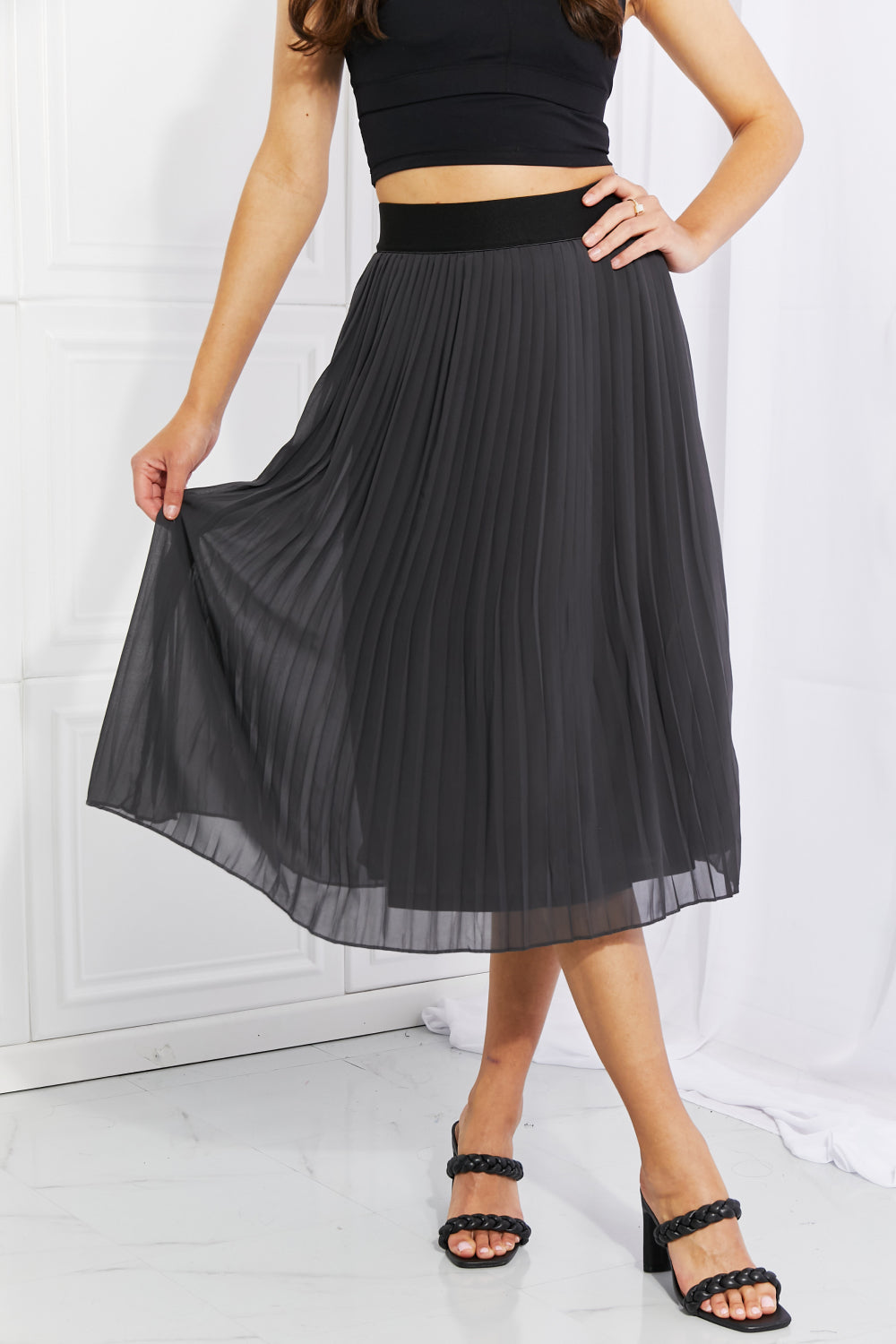 Honeybee Mumford's Full Size Romantic At Heart Pleated Chiffon Midi Skirt