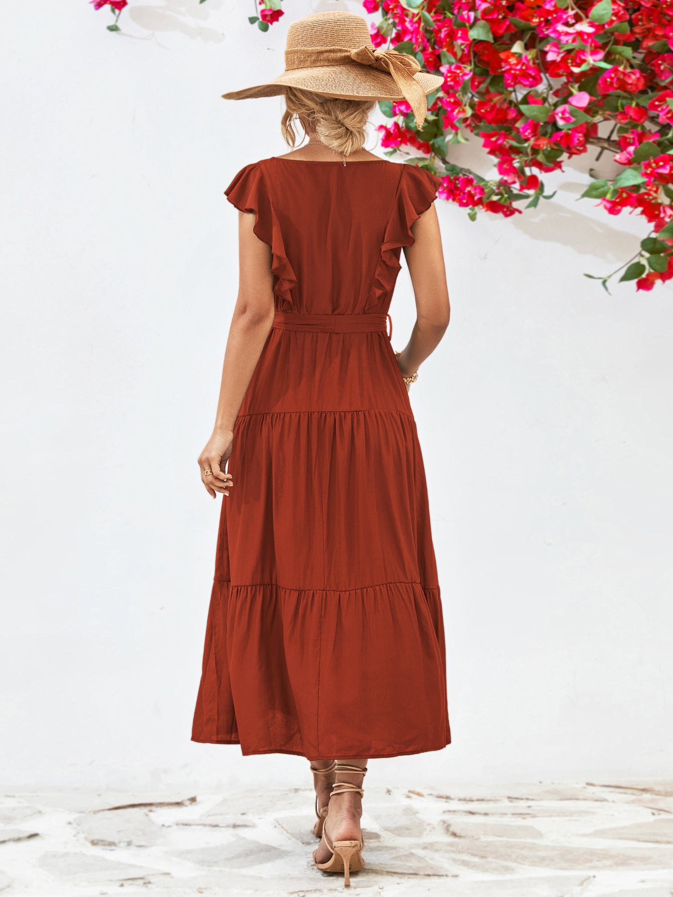 Honeybee Mumford's Tie Belt Ruffled Tiered Dress