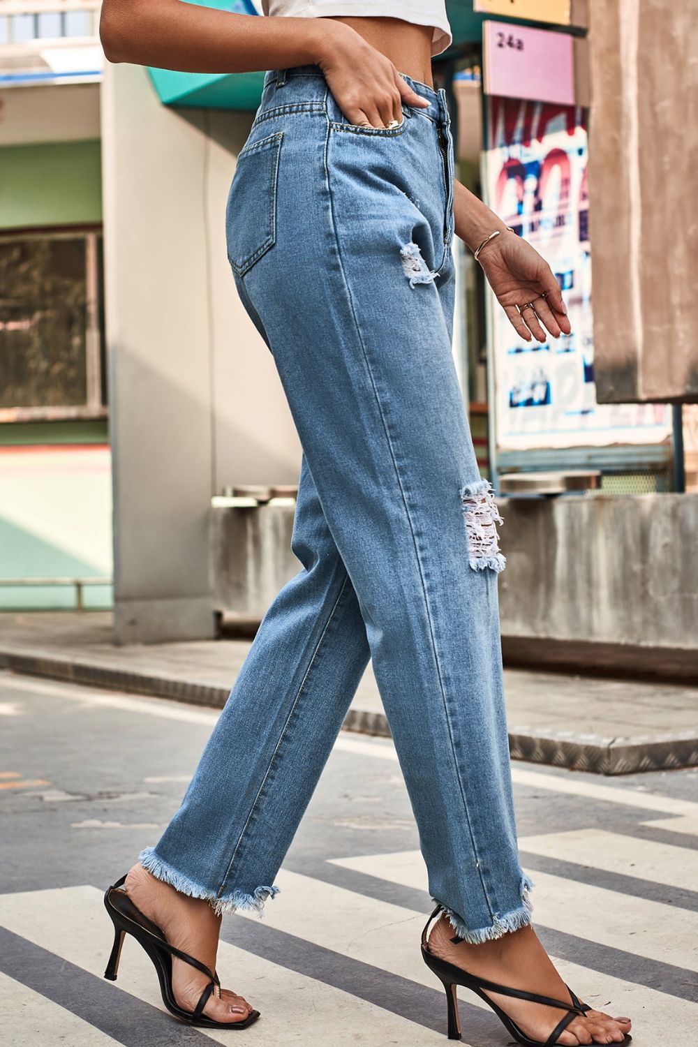 Honeybee Mumford's Distressed Buttoned Loose Fit Jeans