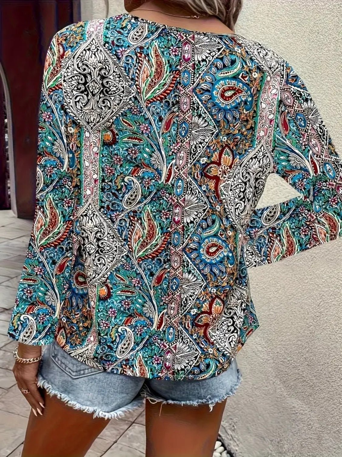 Honeybee Mumford's Printed V-Neck Long Sleeve Blouse