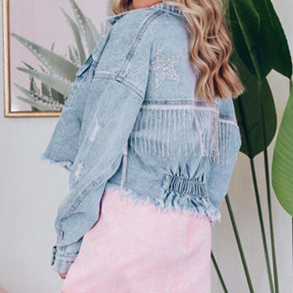 Honeybee Mumford's Distressed Raw Hem Denim Jacket