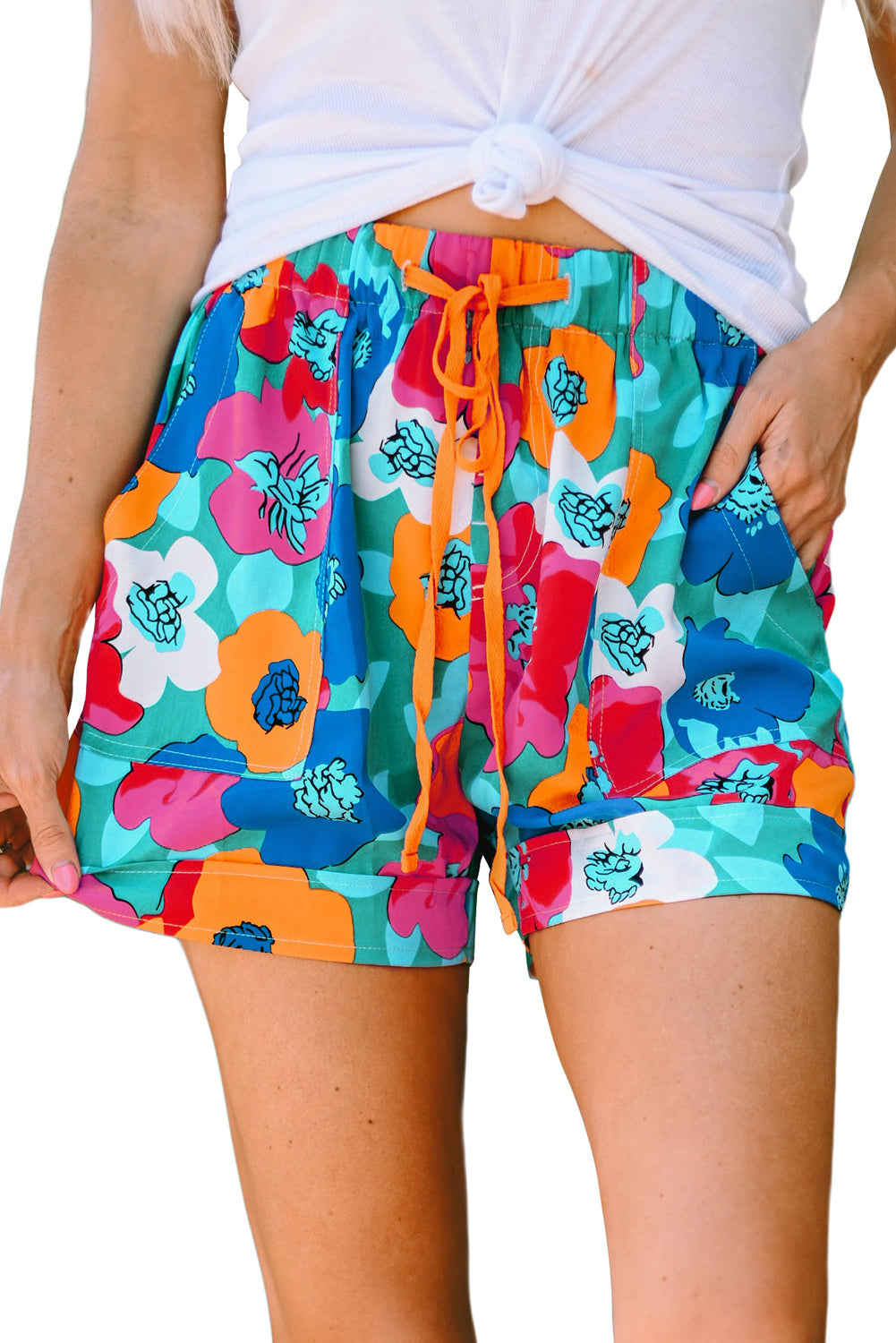 Honeybee Mumford's Multicolor Floral Print Drawstring Elastic Waist Casual Shorts