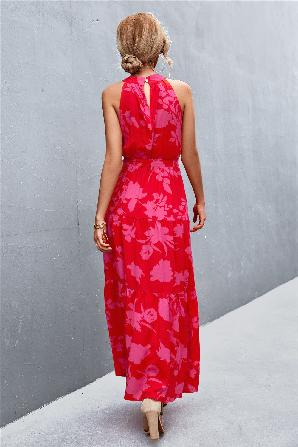 Honeybee Mumford's Printed Sleeveless Tie Waist Maxi Dress