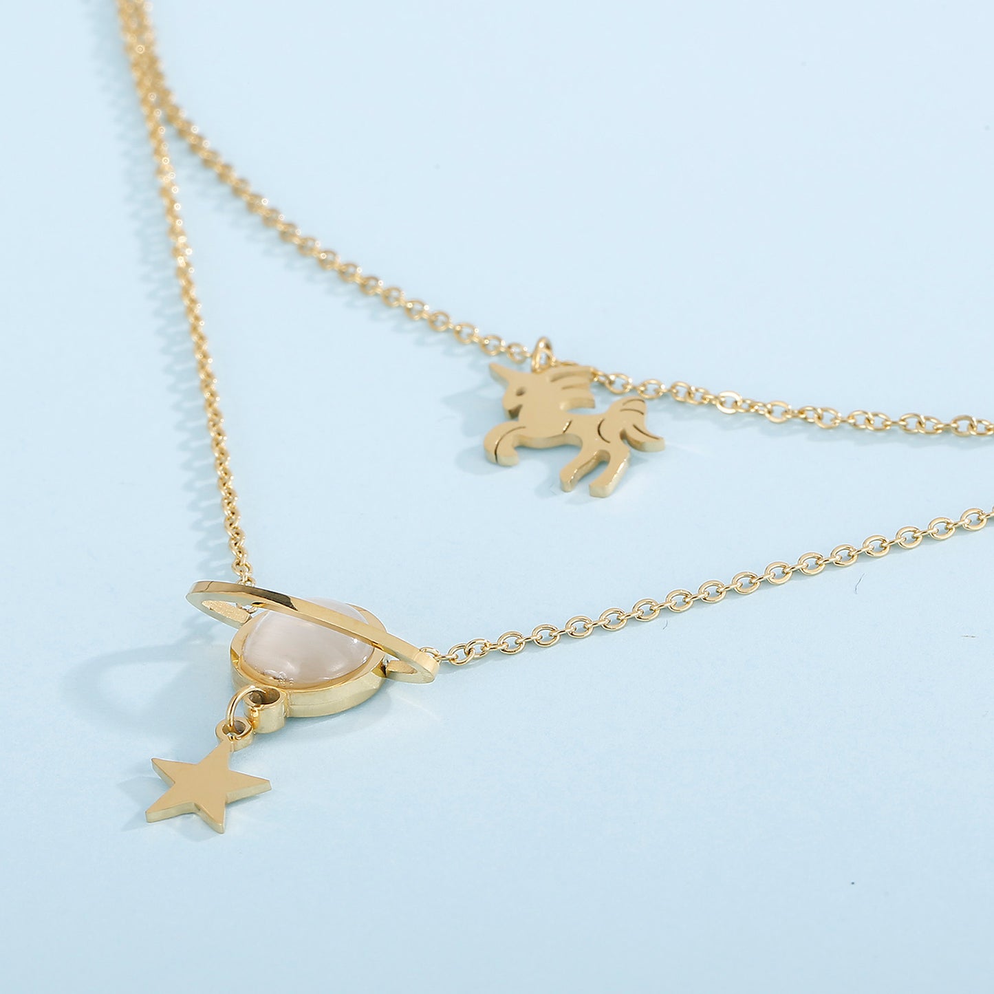 Honeybee Mumford's Unicorn and Star Shape Double-Layered Pendant Necklace