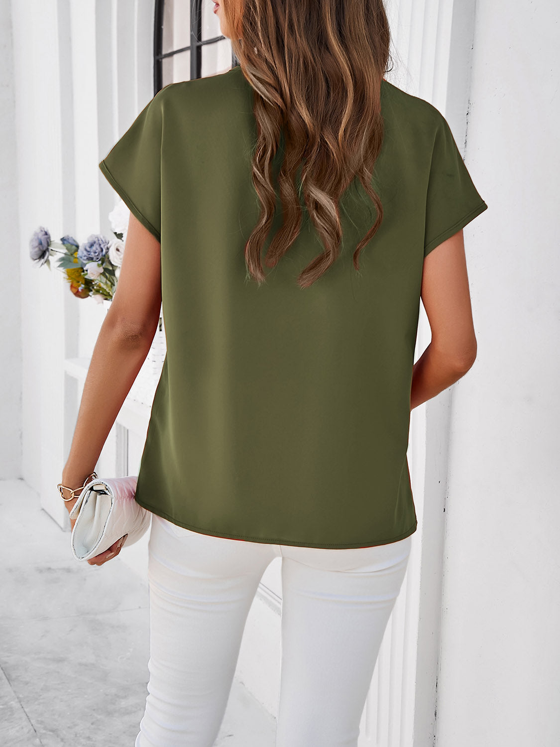 Honeybee Mumford's Lace Detail V-Neck Cap Sleeve Blouse