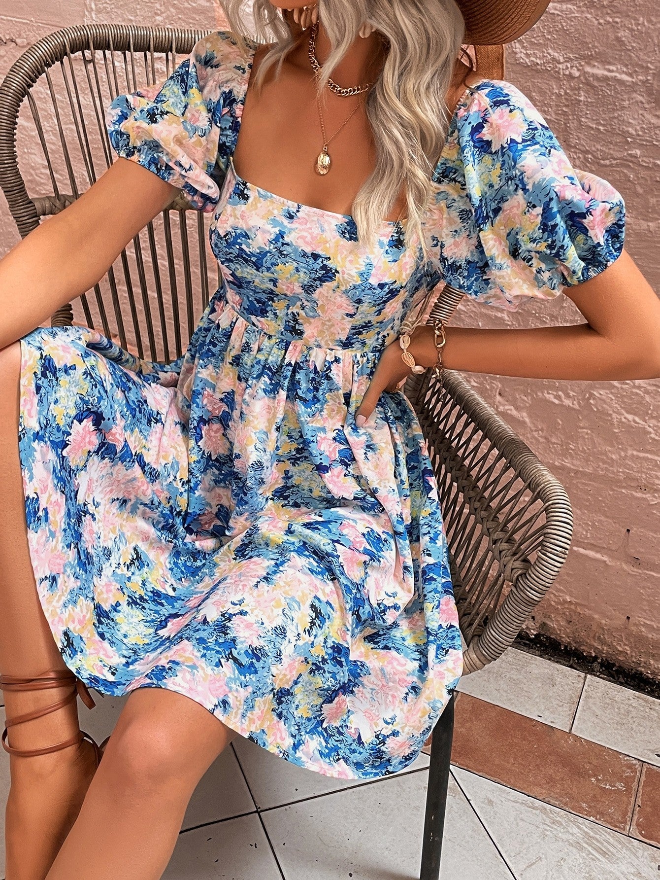 Honeybee Mumford's Floral Square Neck Puff Sleeve Dress