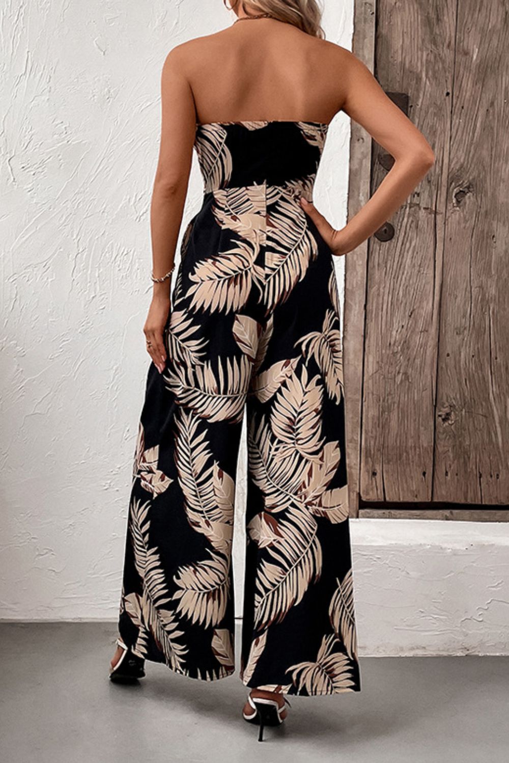 Honeybee Mumford's Printed Strapless Wide Leg Jumpsuit with Pockets