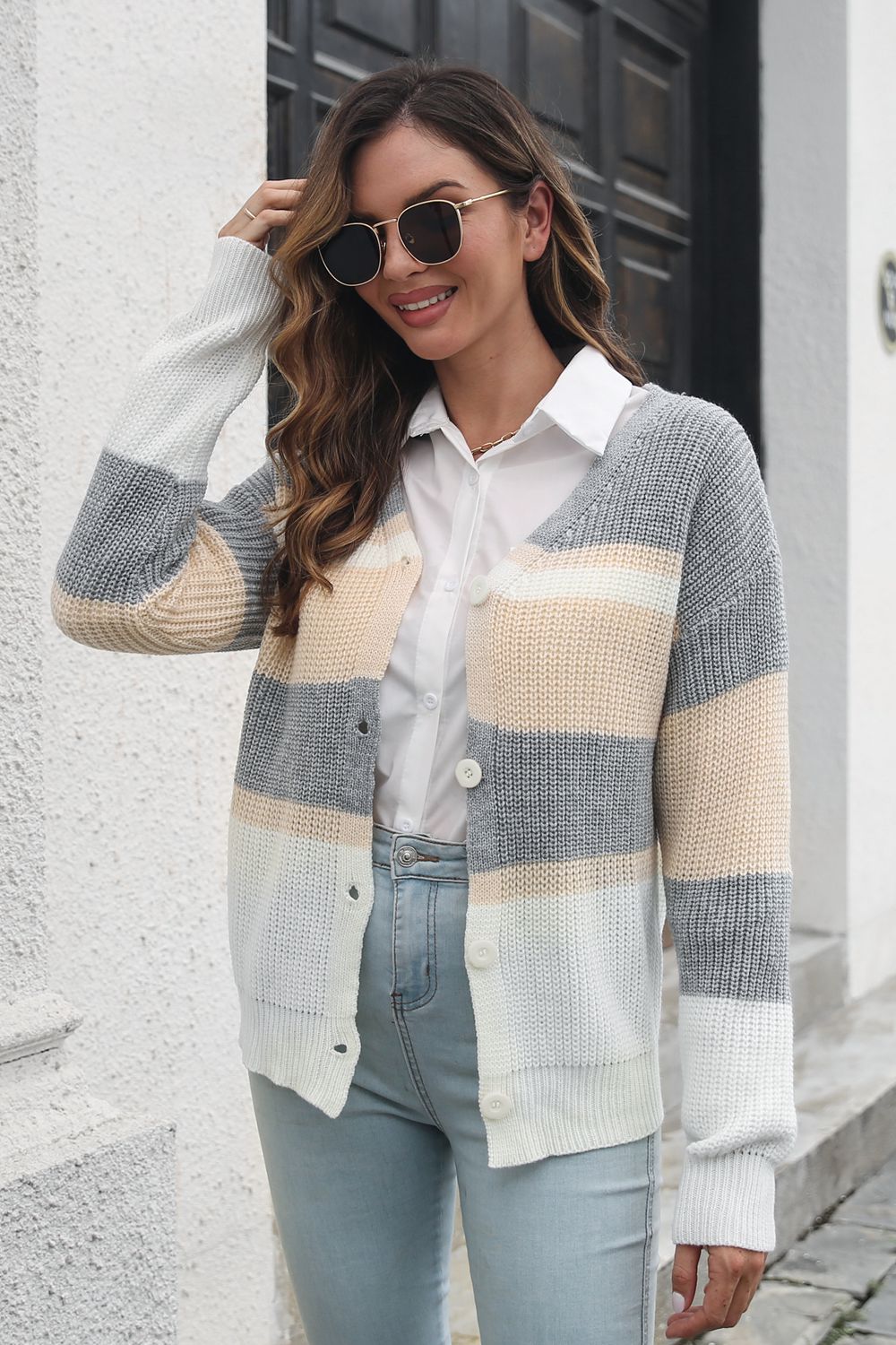 Honeybee Mumford's Color Block Button Down Cardigan