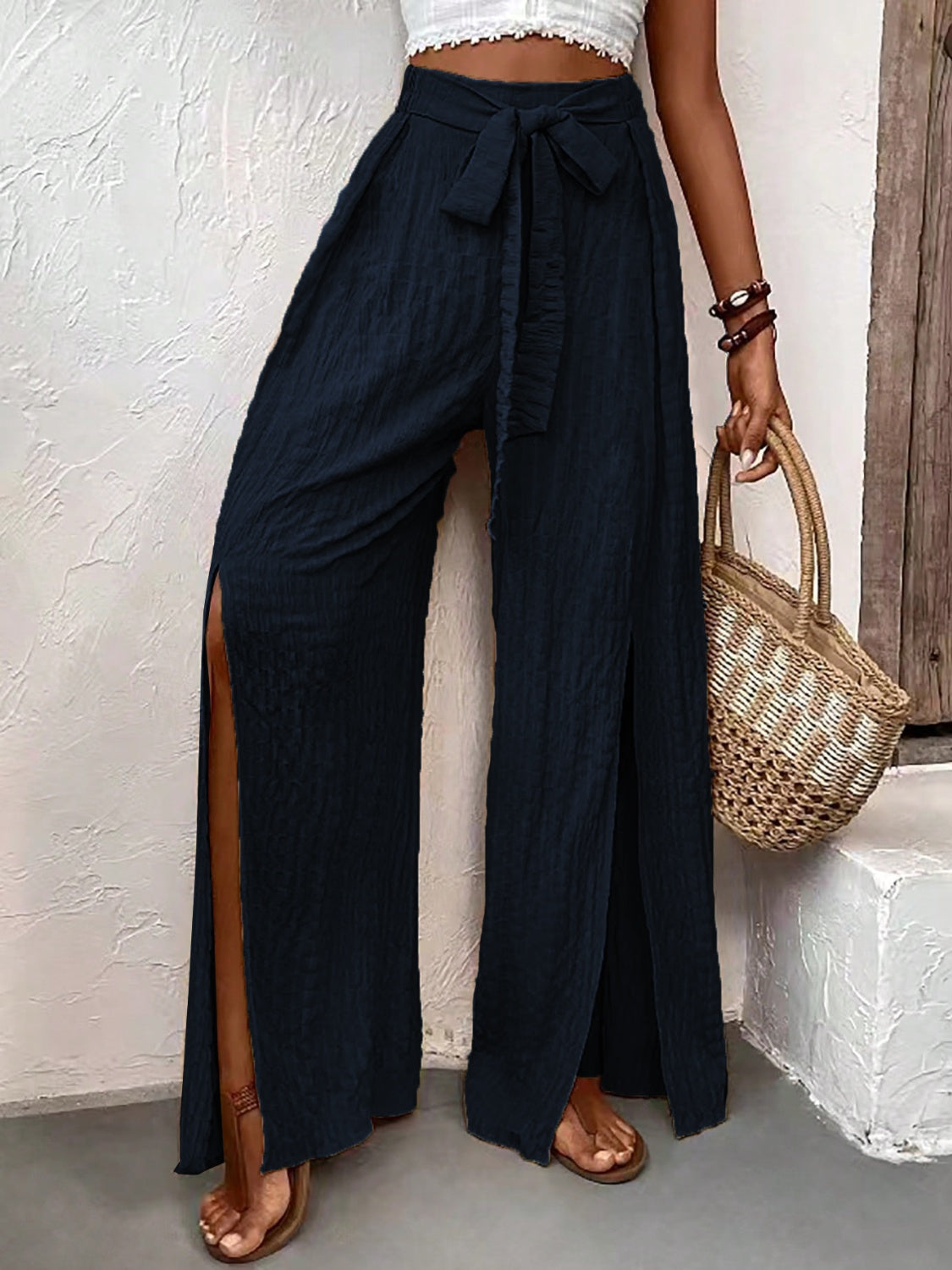 Honeybee Mumford's Tied Slit Wide Leg Pants