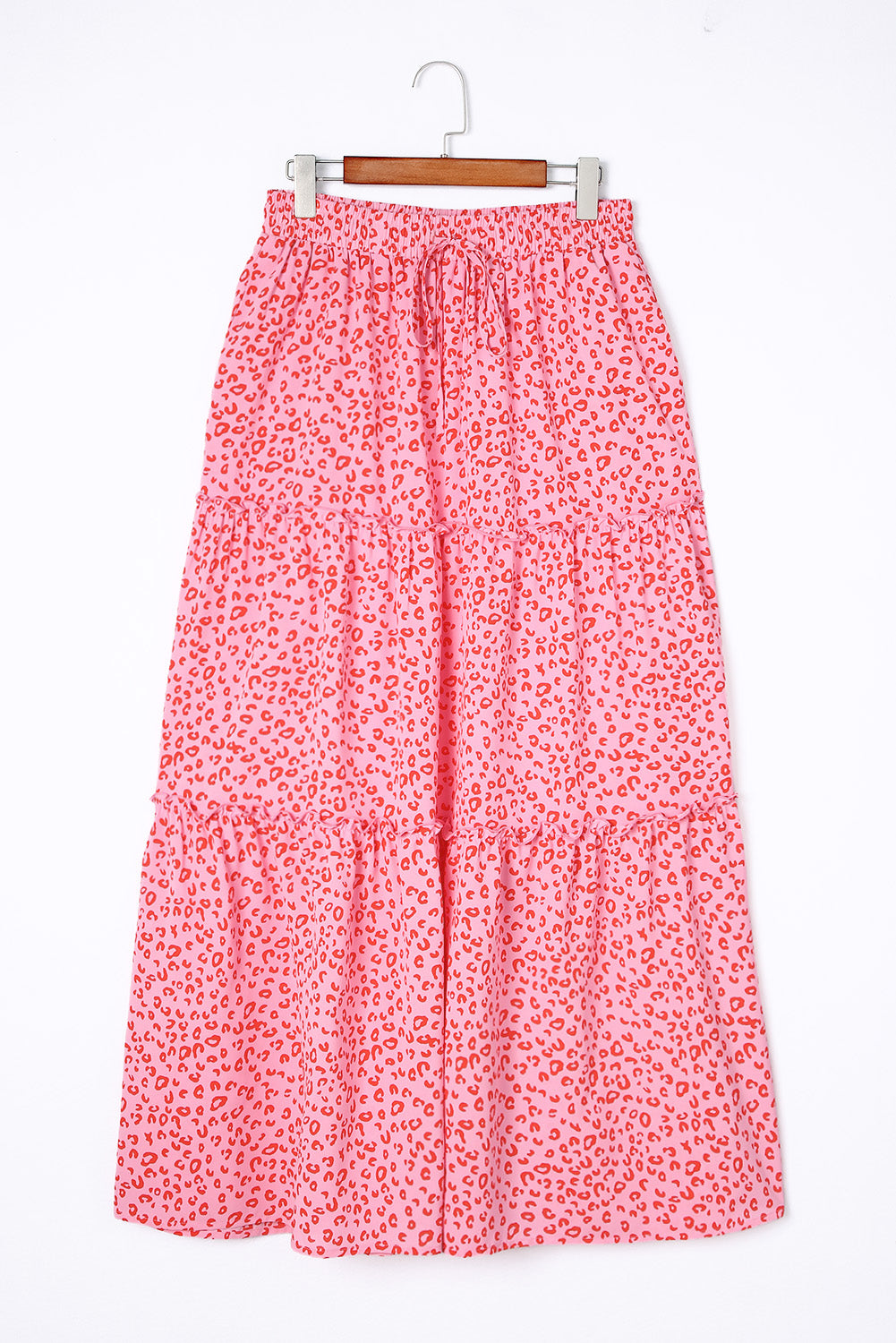 Honeybee Mumford's Pink Leopard Print Frilled Drawstring High Waist Maxi Skirt