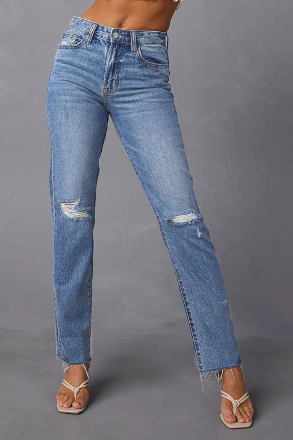 Honeybee Mumford's Distressed Raw Hem Straight Jeans with Pockets