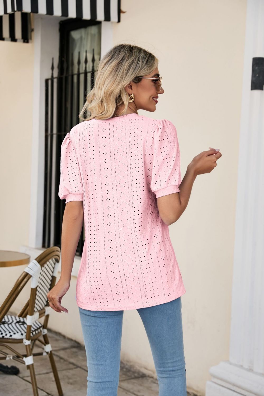 Honeybee Mumford's Eyelet Puff Sleeve V-Neck Top