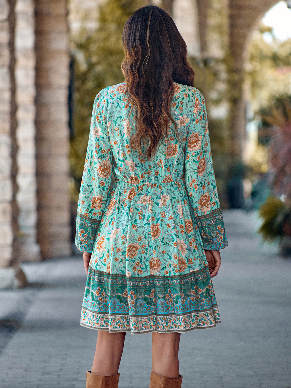 Honeybee Mumford's Bohemian V-Neck Long Sleeve Dress