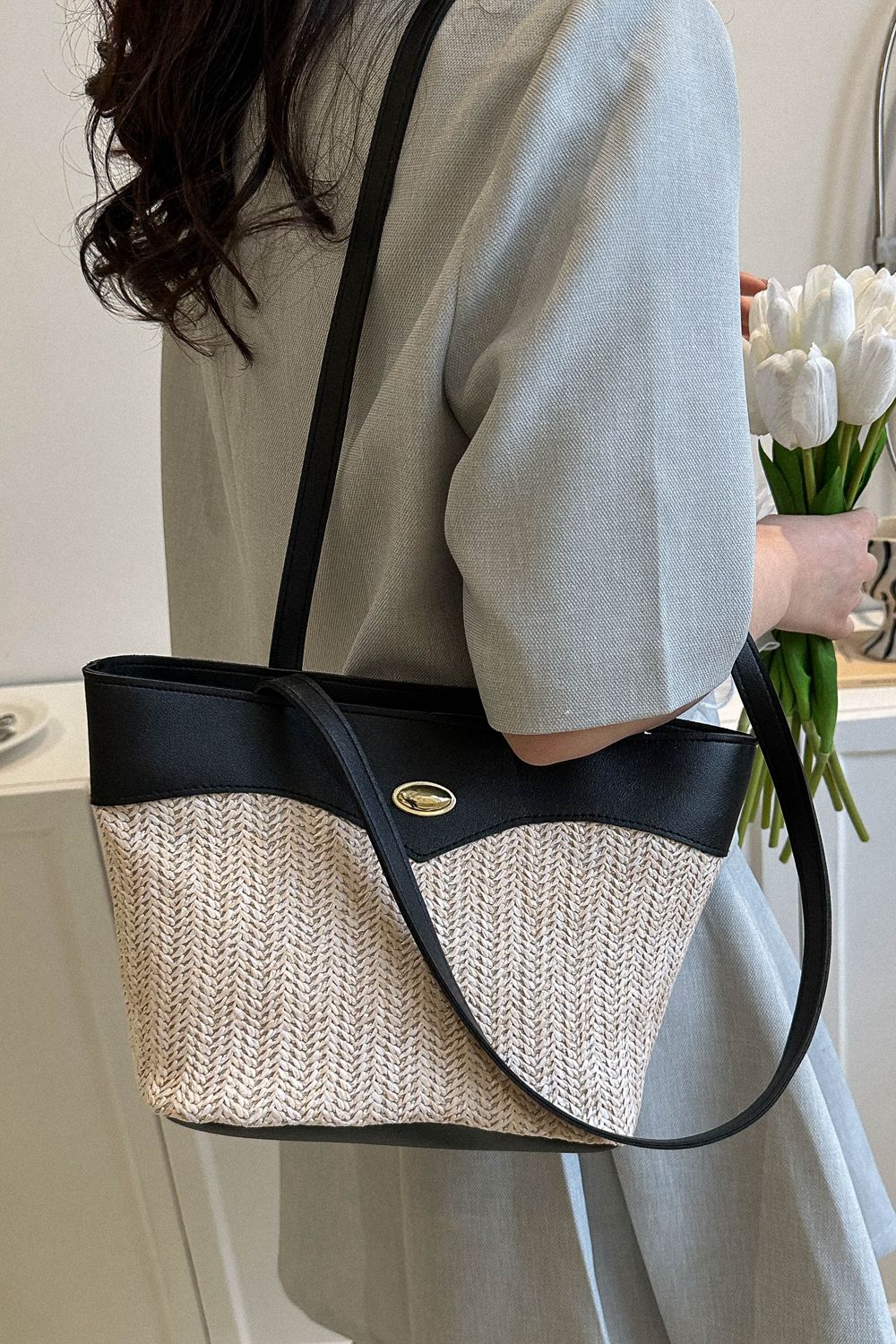 Honeybee Mumford's Two-Tone Straw Tote Bag