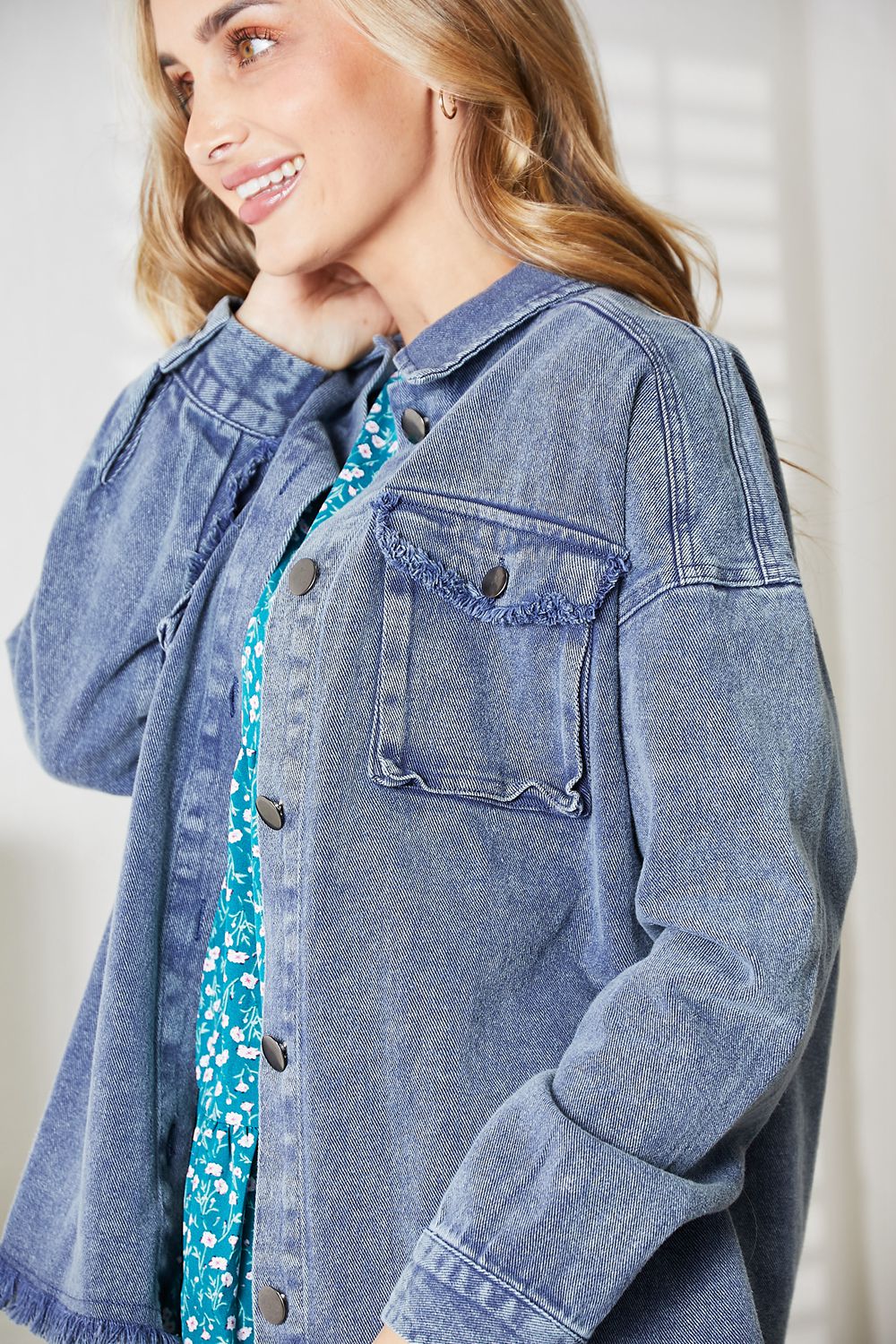 Honeybee Mumford's Full Size Mineral-Washed Button-Down Denim Jacket