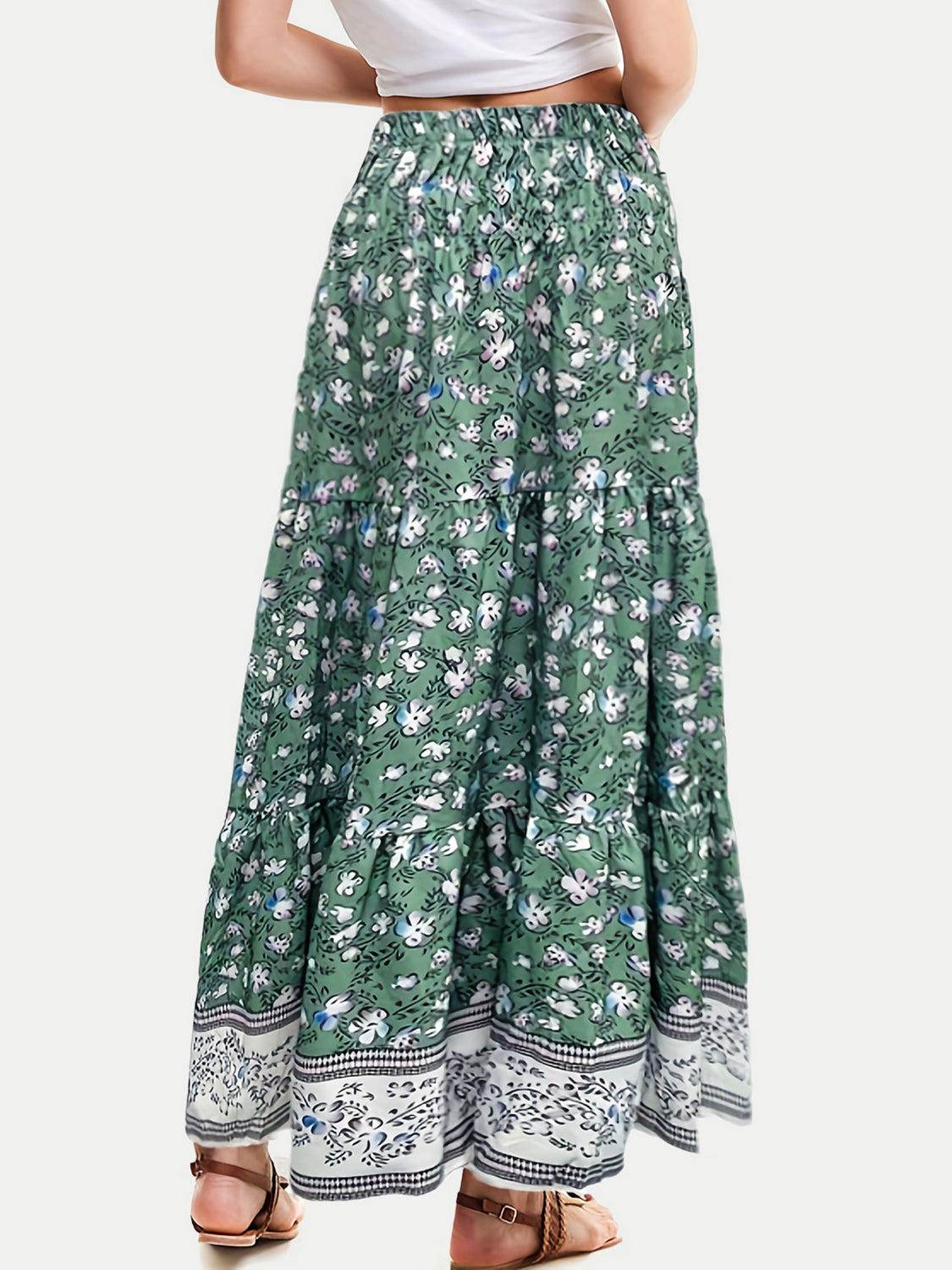 Honeybee Mumford's Full Size Tiered Printed Elastic Waist Skirt