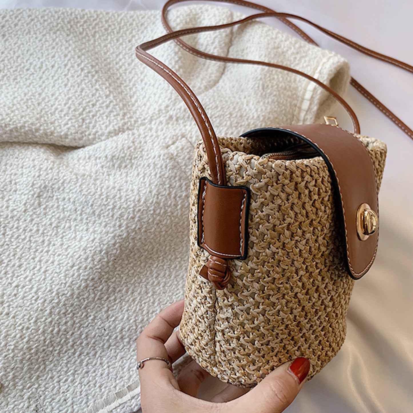 Honeybee Mumford's Straw Braided Crossbody Bag