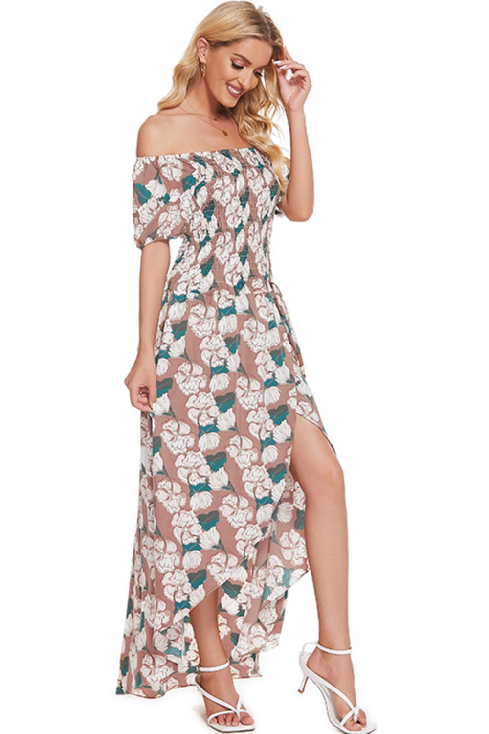 Honeybee Mumford's Floral Off-Shoulder Slit Maxi Dress