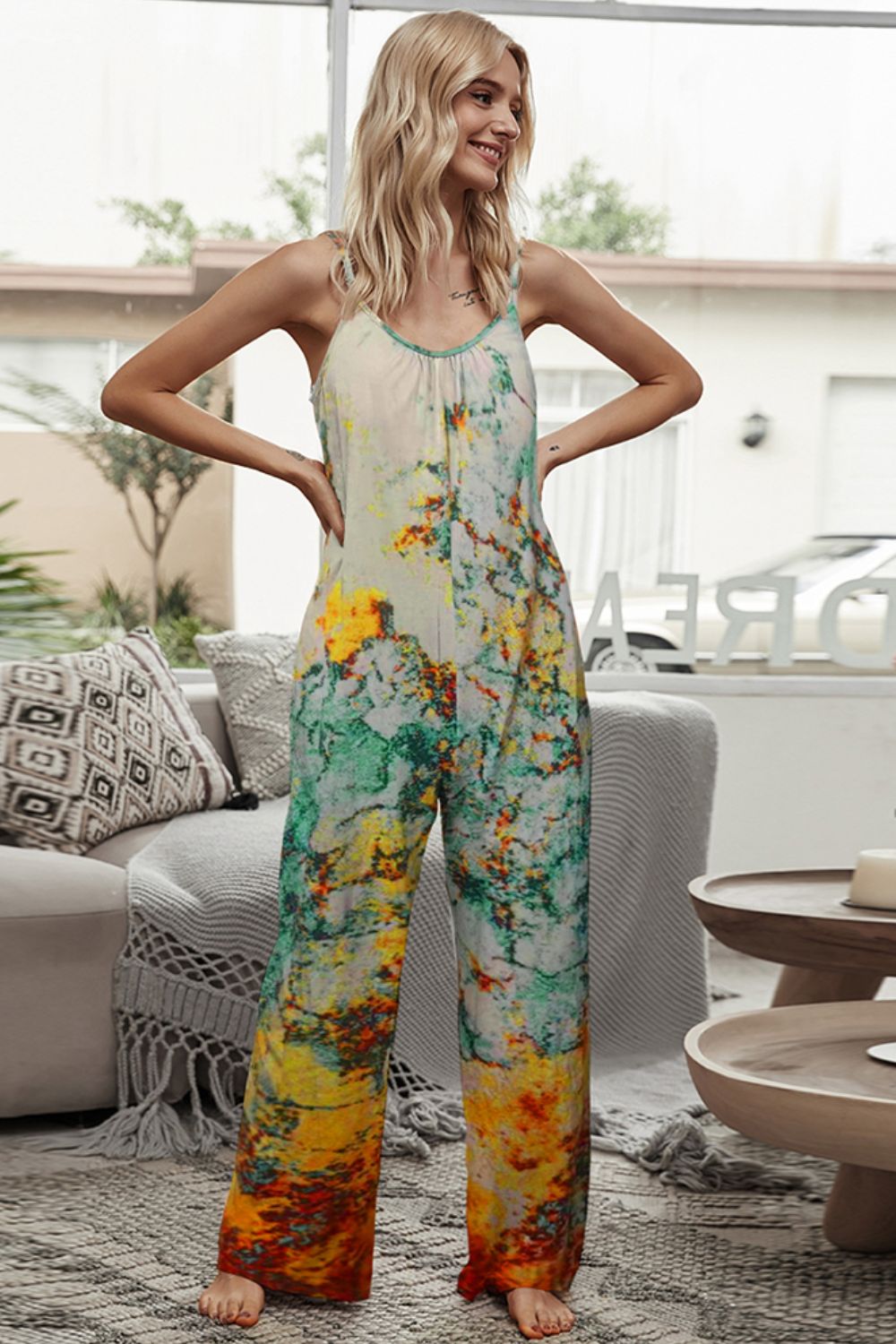 Honeybee Mumford's Tie-Dye Spaghetti Strap Jumpsuit with Pockets