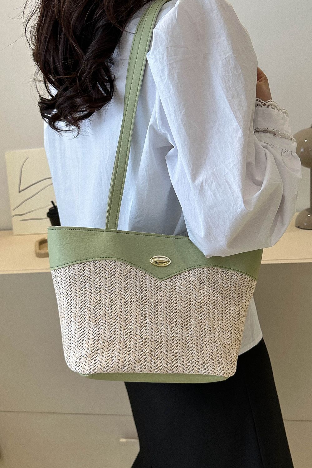 Honeybee Mumford's Two-Tone Straw Tote Bag