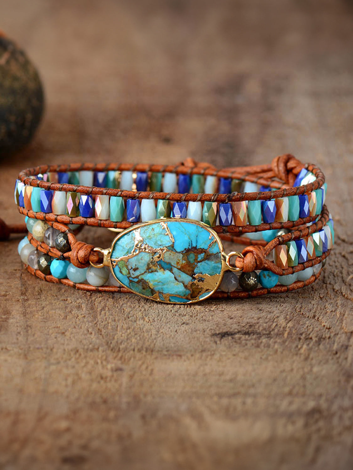 honeybee Mumford's Triple-Layer Natural Stone Bracelet