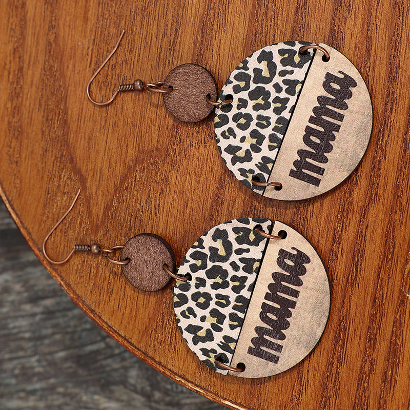 honeybee Mumford's Wooden Leopard Round Shape Earrings