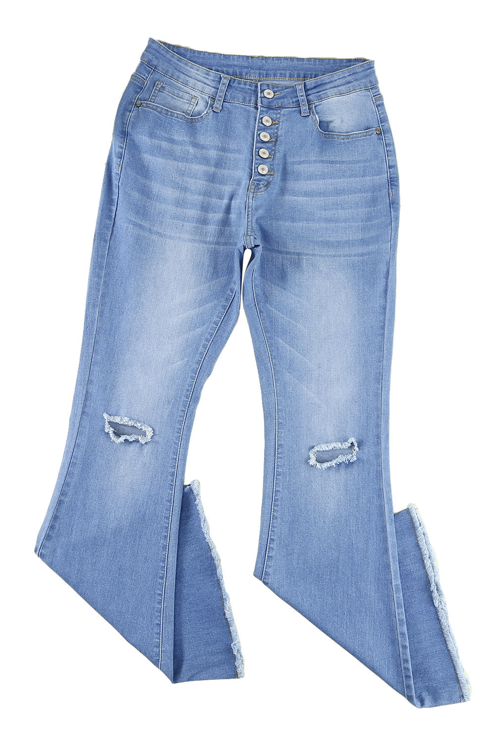 Honeybee Mumford's Sky Blue High Rise Distressed Bell Bottom Denims