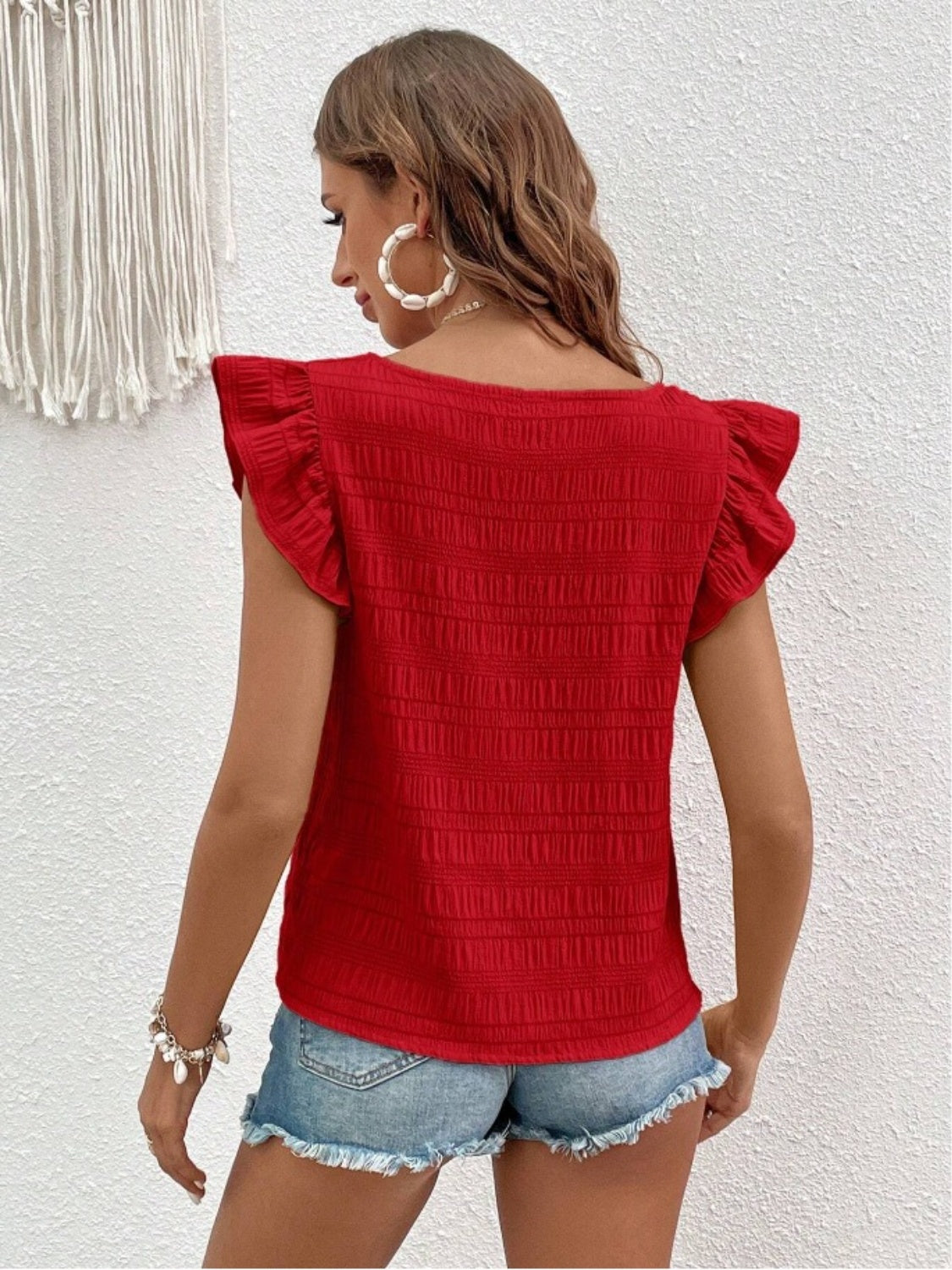 Honeybee Mumford's Ruffled Square Neck Cap Sleeve Blouse