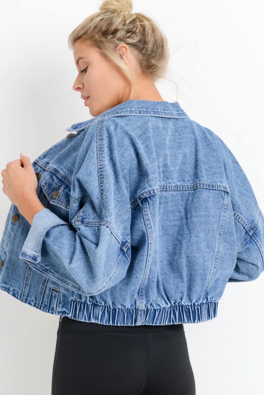 Honeybee Mumford's Sky Blue Medium Wash Chunky Cropped Denim Jacket