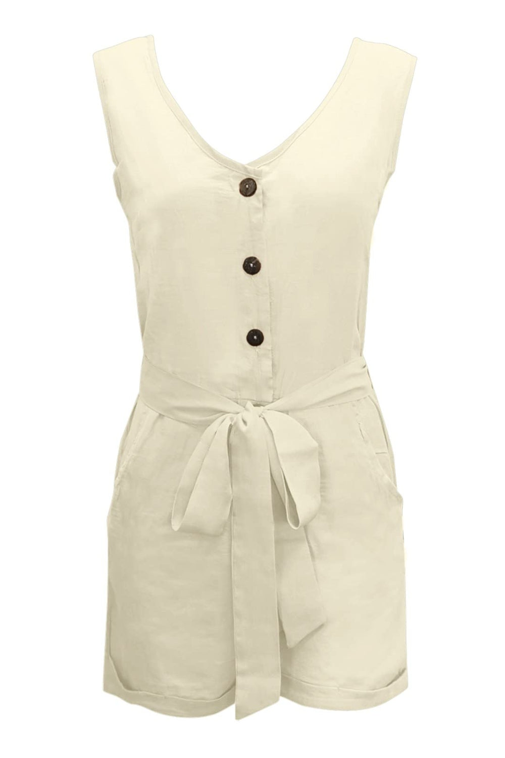 Honeybee Mumford's Full Size Tied V-Neck Sleeveless Romper with Pockets